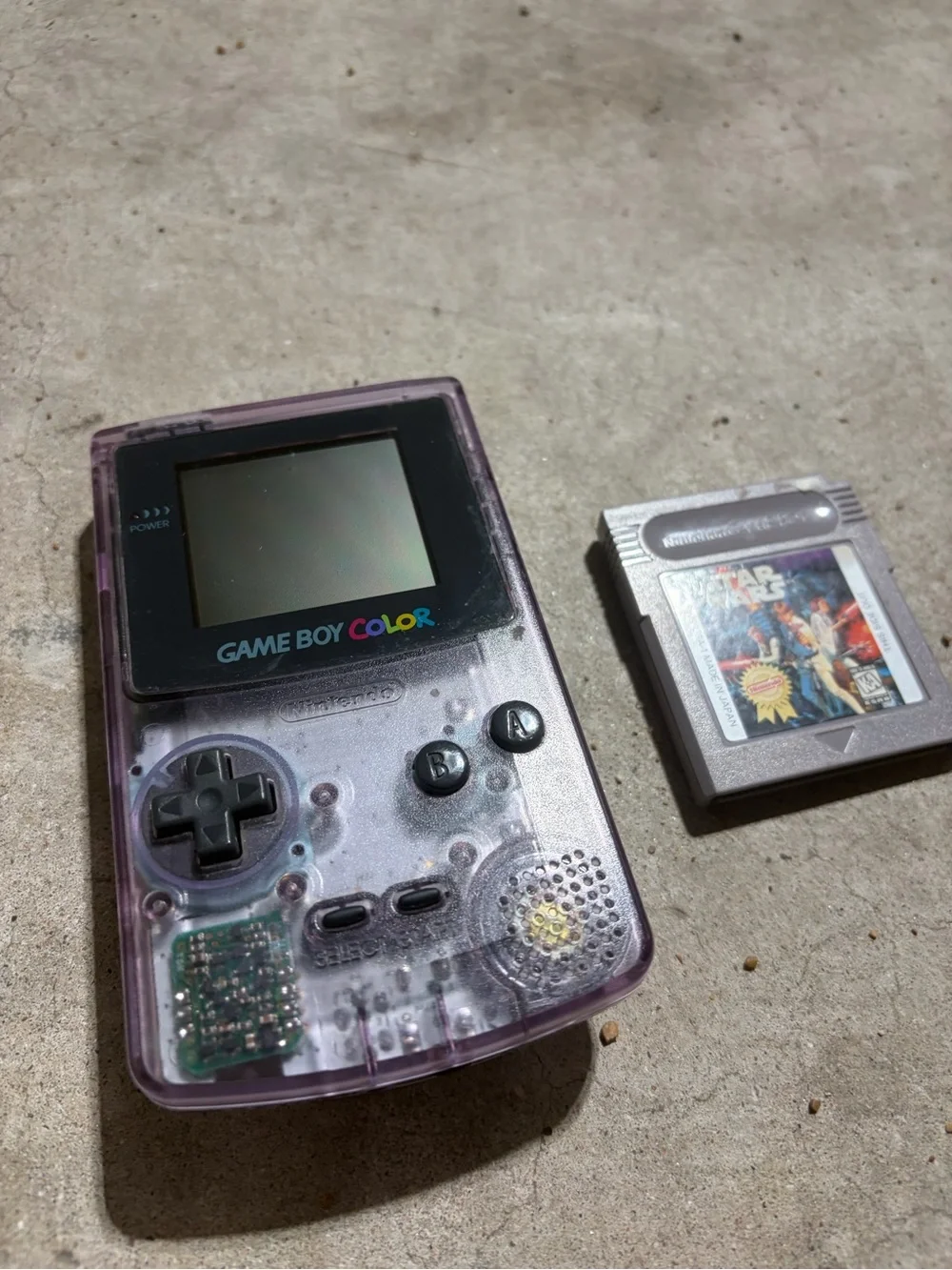 1998 Nintendo Gameboy Color Transparent Purple comes with Star Wars game
